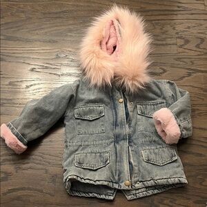 4T Alex Nova Denim Cozy Hooded Jacket with Detachable Pink Fur